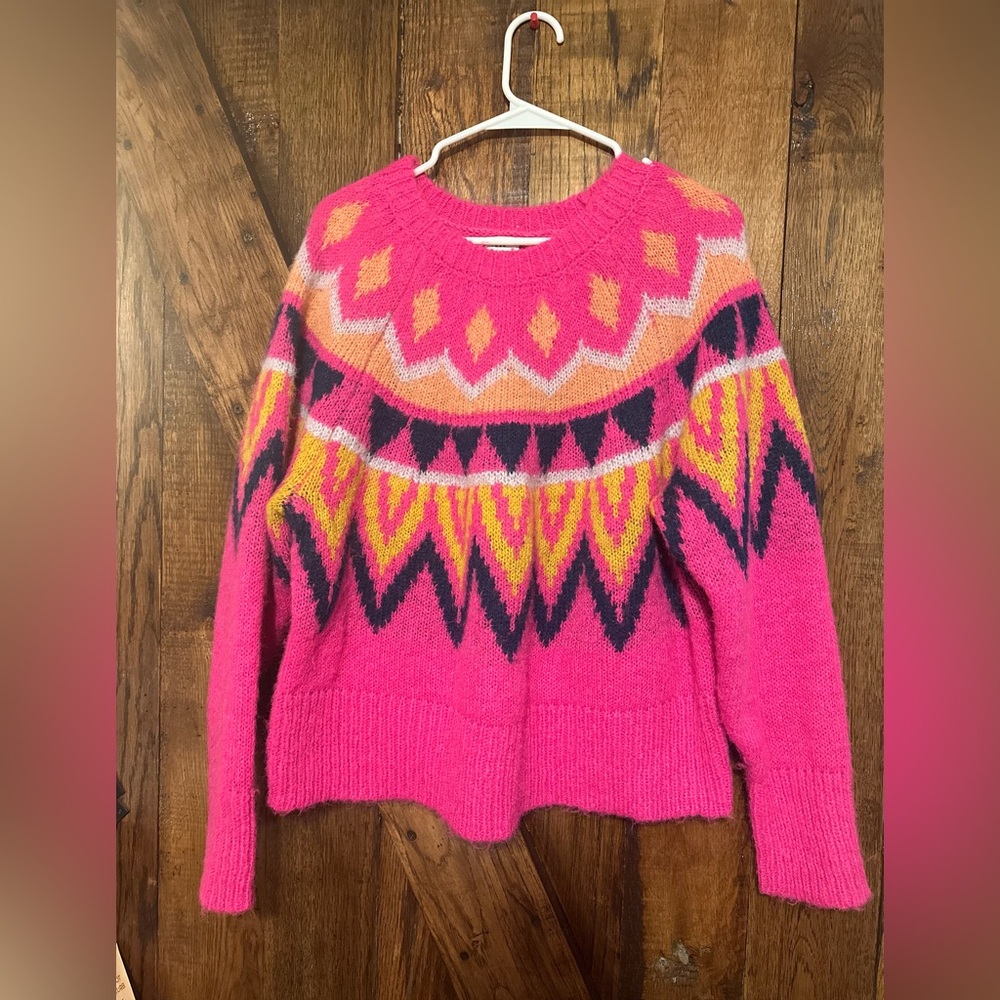 Pink Printed Crew Neck Sweater